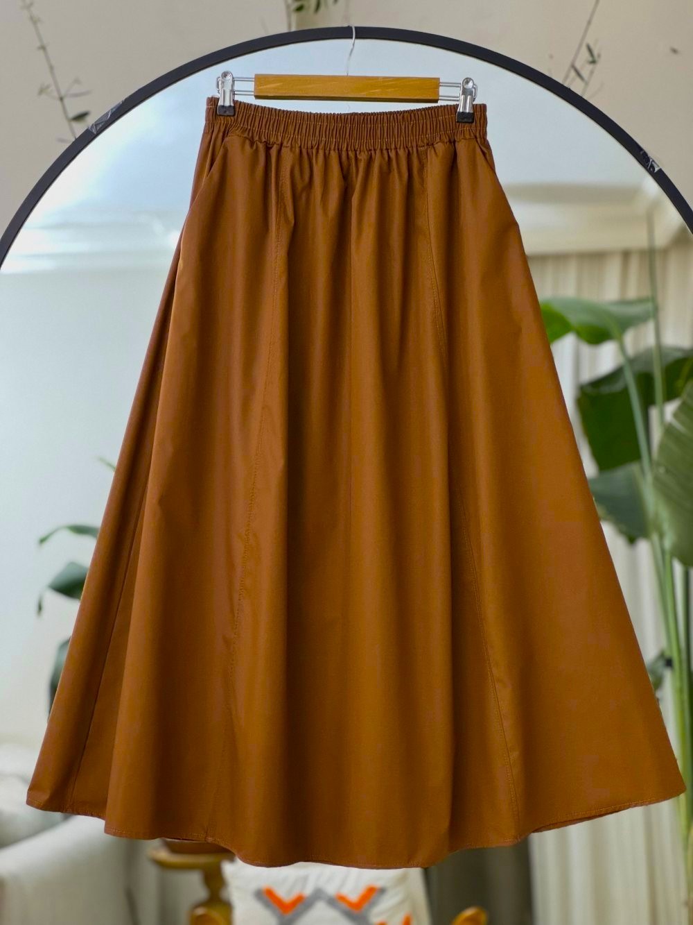 [SERİ] Düz Keten Etek - 20551 Taba