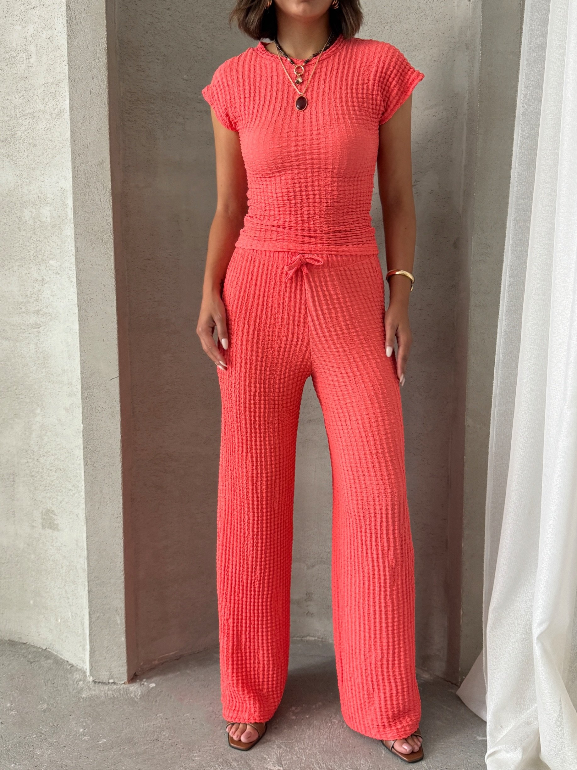 [SERİ] - İkili Crop Takım - 20562- Oranj