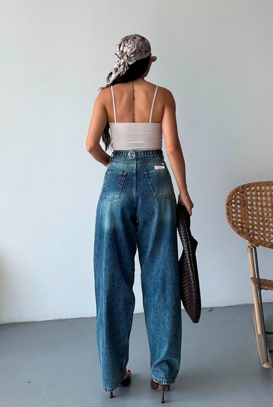 [SERİ] 2016 Toka Detaylı Baggy Kot Pantolon - Koyu Yeşil Tint
