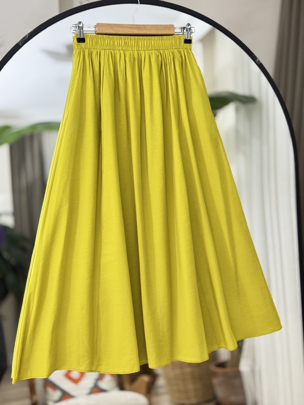 [SERİ] Cepli Keten Etek - 20552  Sarı 
