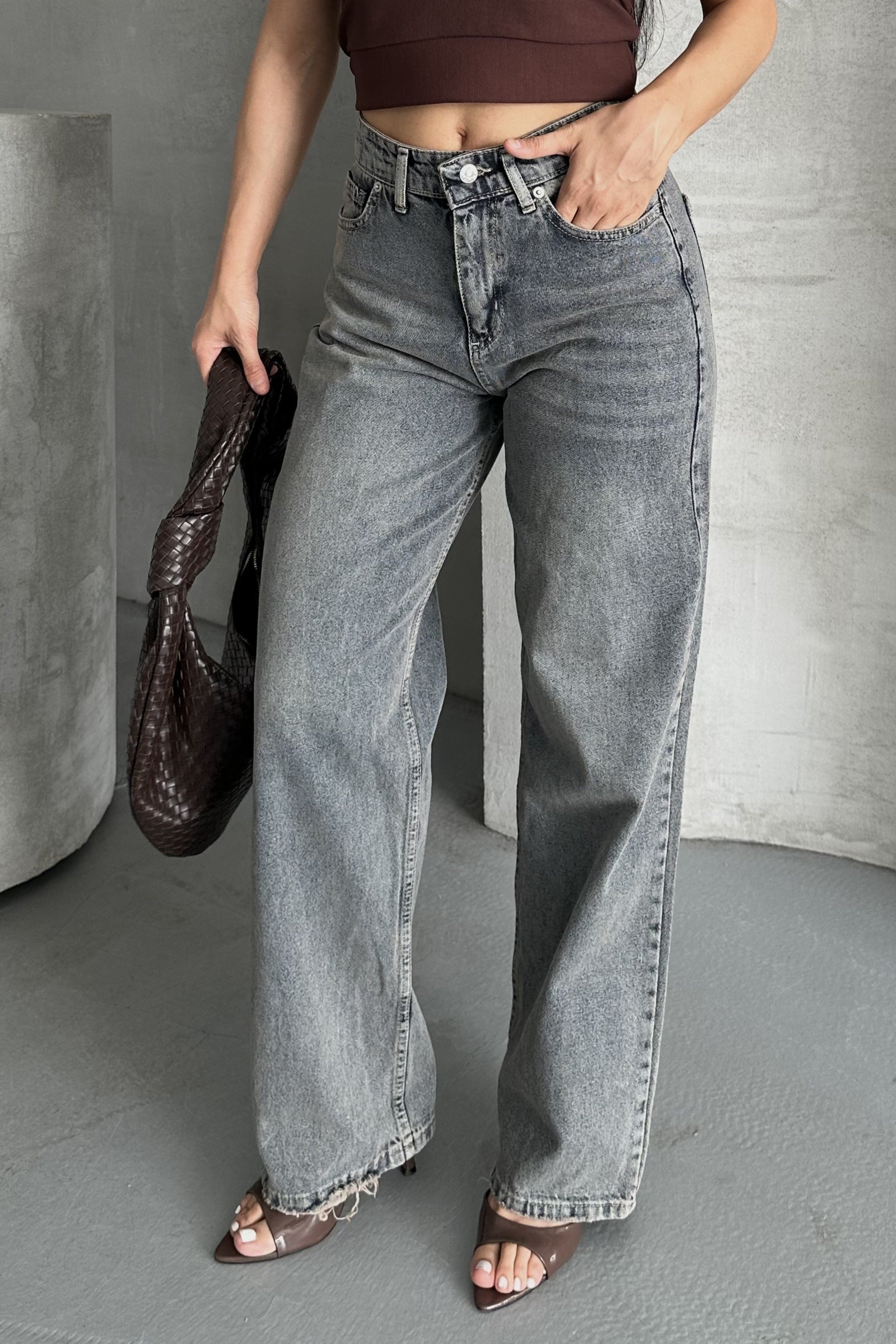 [SERİ] 2008 Bol Paça Palazzo Kot Pantolon - Kahve Tint