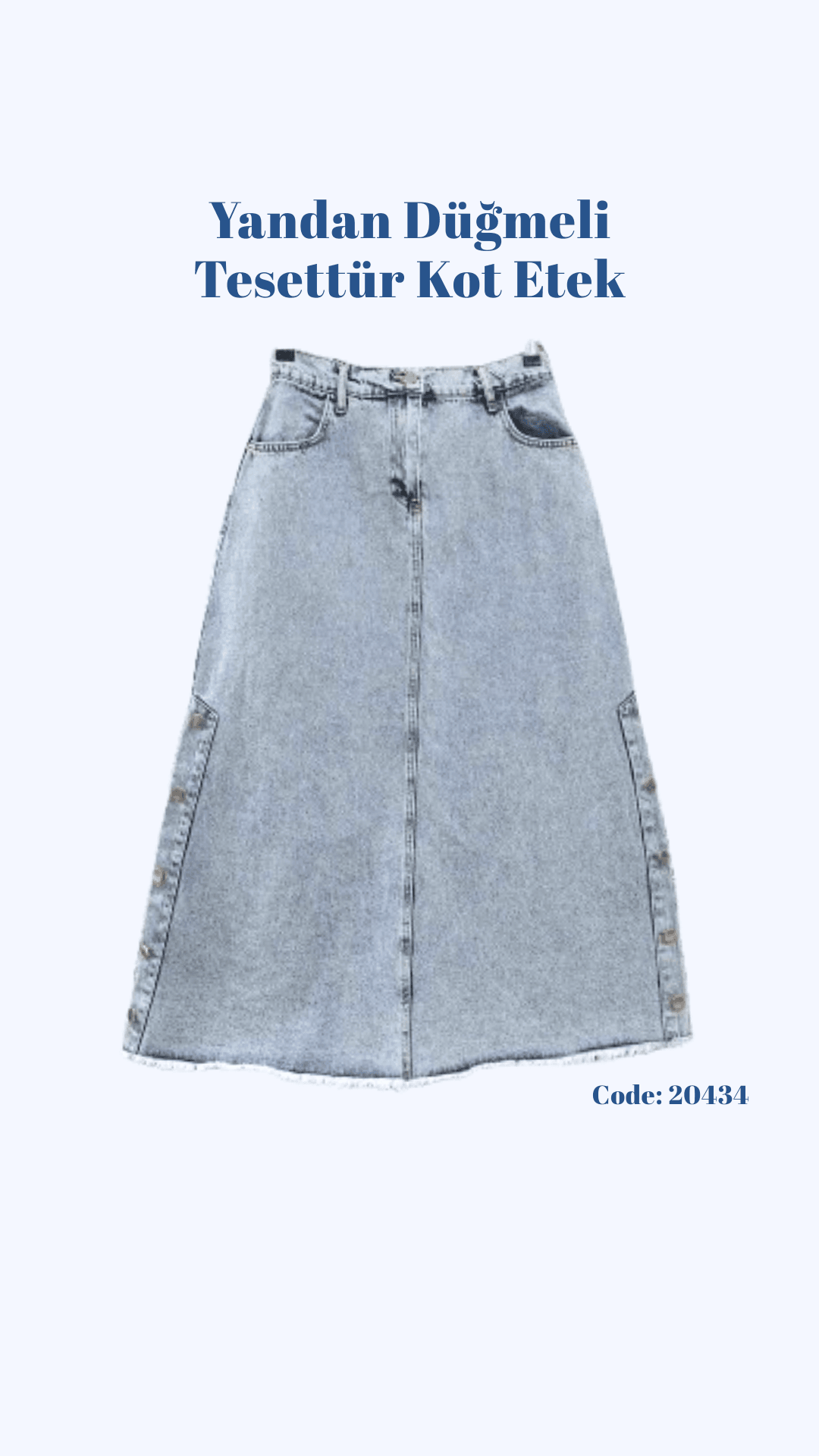 [SERİ] Yan Düğmeli Kot Etek - 20434 Mavi