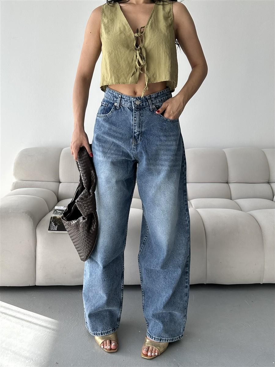 [SERİ] 2007 Geniş Dökümlü Paça Baggy Kot Pantolon - B.Mavi