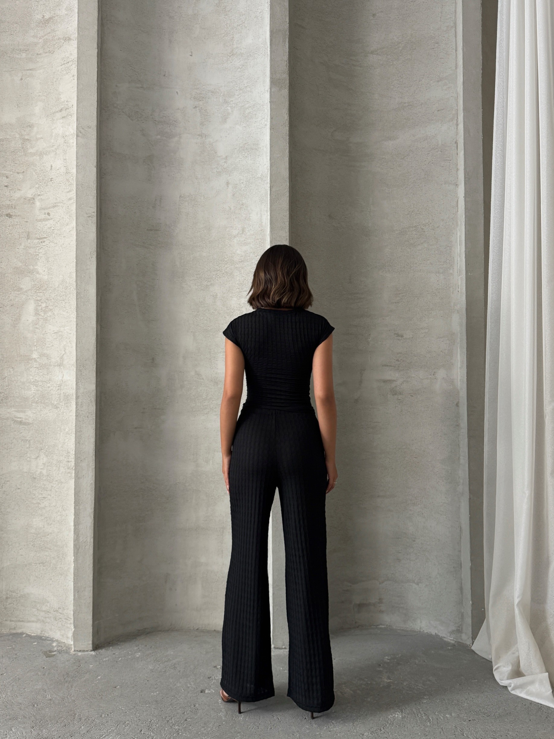 [SERİ] - İkili Crop Takım - 20562- Siyah