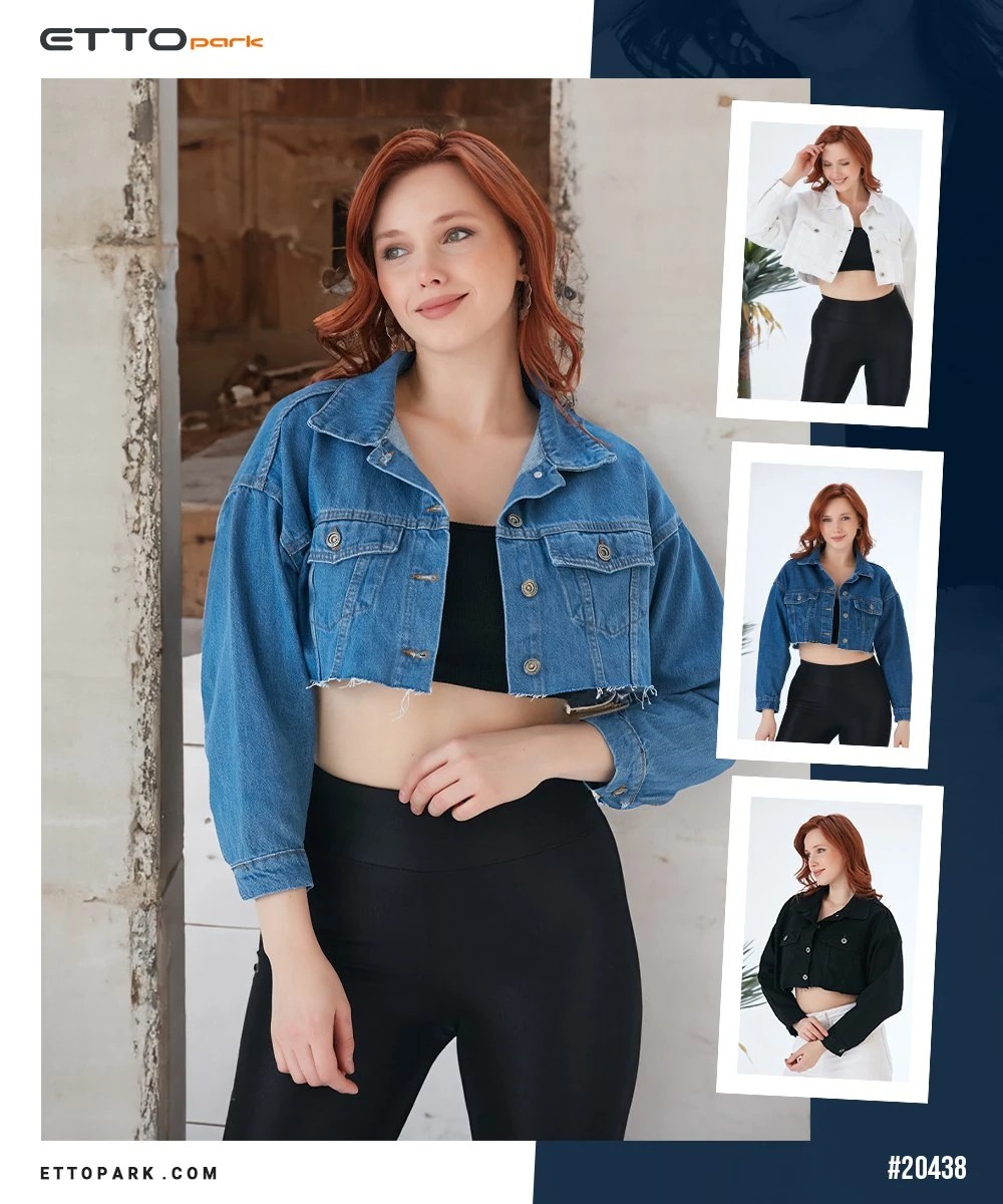 [SERİ] Crop Kot Ceket - 20438 Beyaz