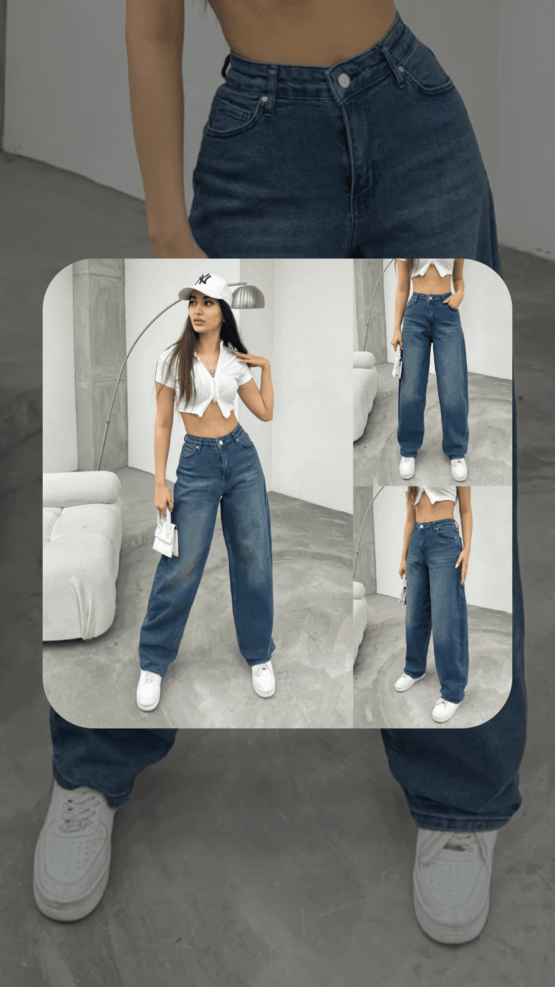 [SERİ] 20497 Geniş Dökümlü Paça Baggy Kot Pantolon - Retro Koyu Mavi