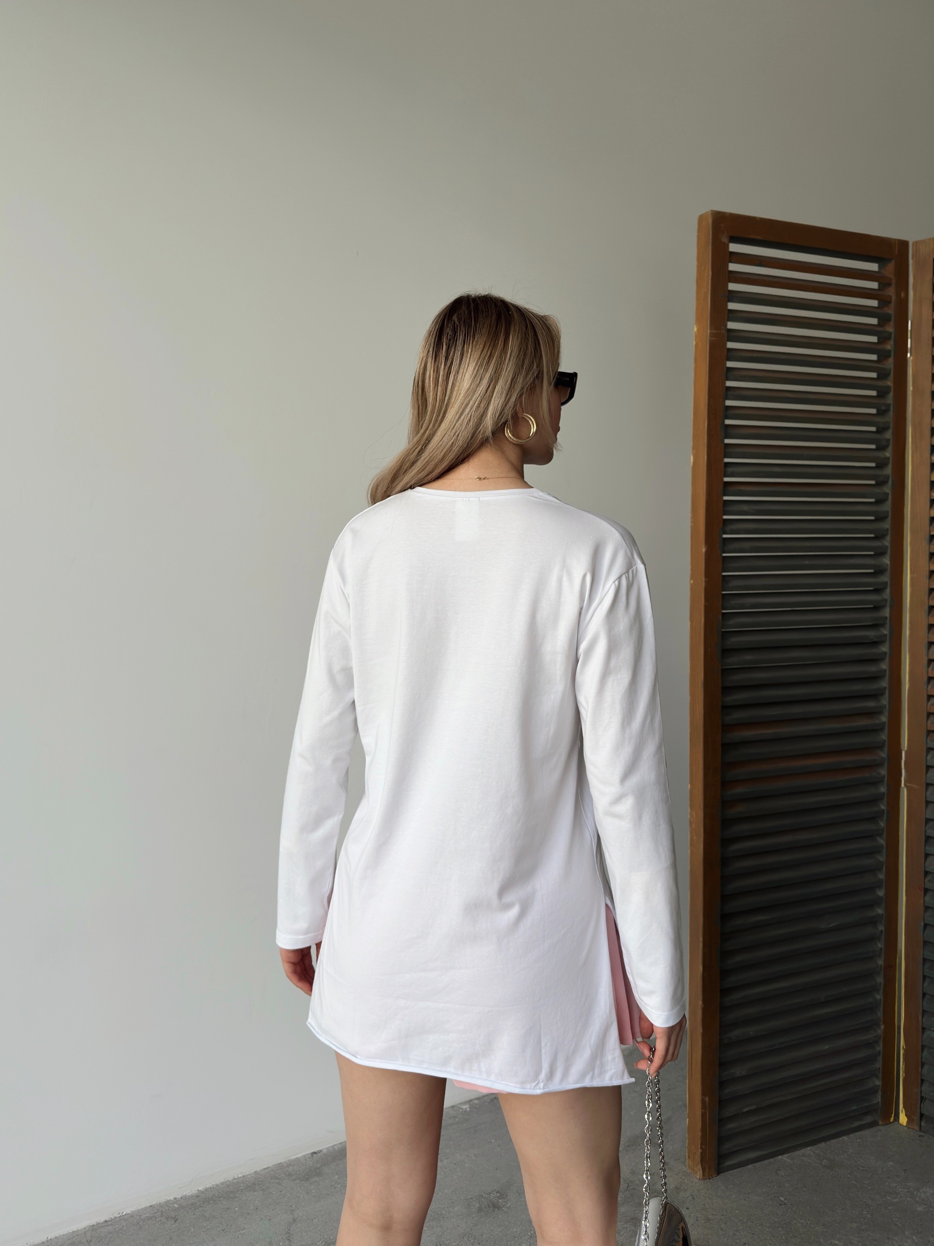 [SERİ] Çiçek Desenli Likralı Penye Elbise/Tunik - 20413 Ekru