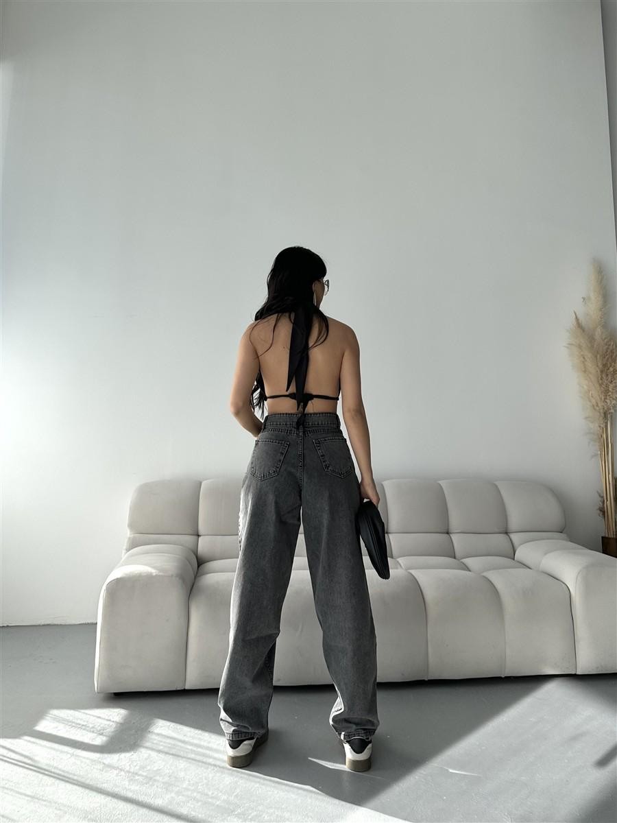 [SERİ] 2007 Geniş Dökümlü Paça Baggy Kot Pantolon - Füme
