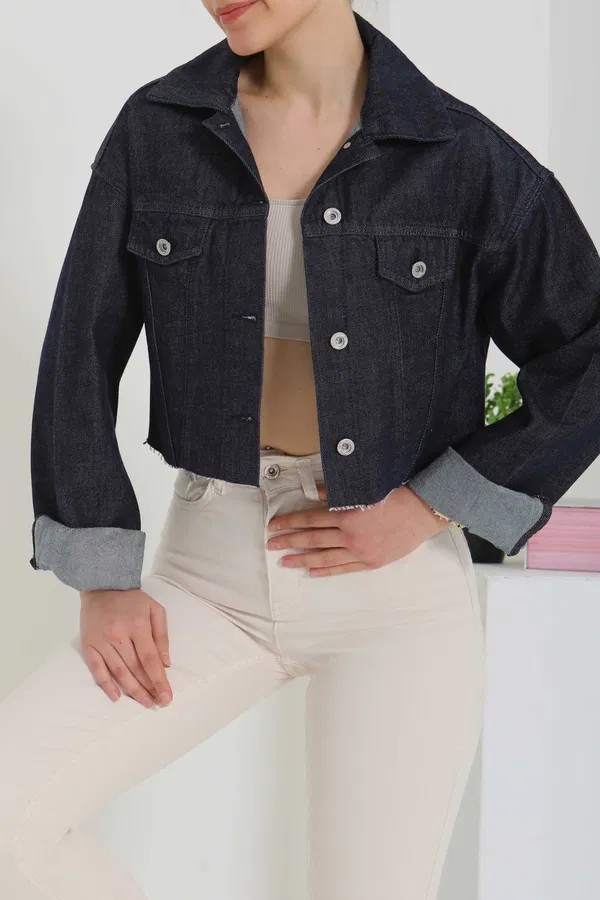 [SERİ] Crop Kot Ceket - 20438 Fume