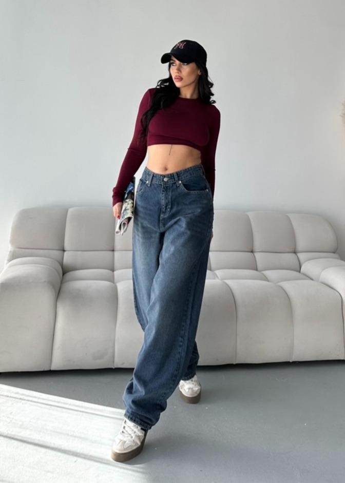 [SERİ] 2007 Geniş Dökümlü Paça Baggy Kot Pantolon - B.Koyu Mavi Tint