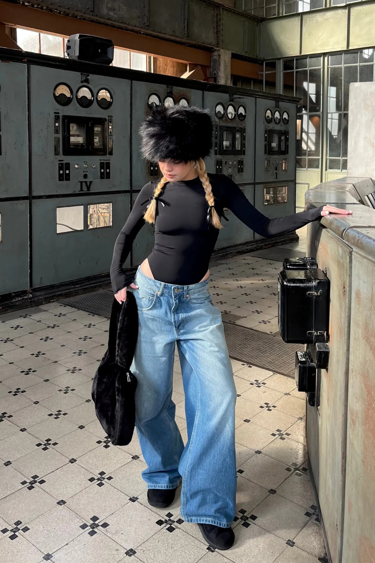 [SERİ] 20497 Geniş Dökümlü Paça Baggy Kot Pantolon - Retro Mavi