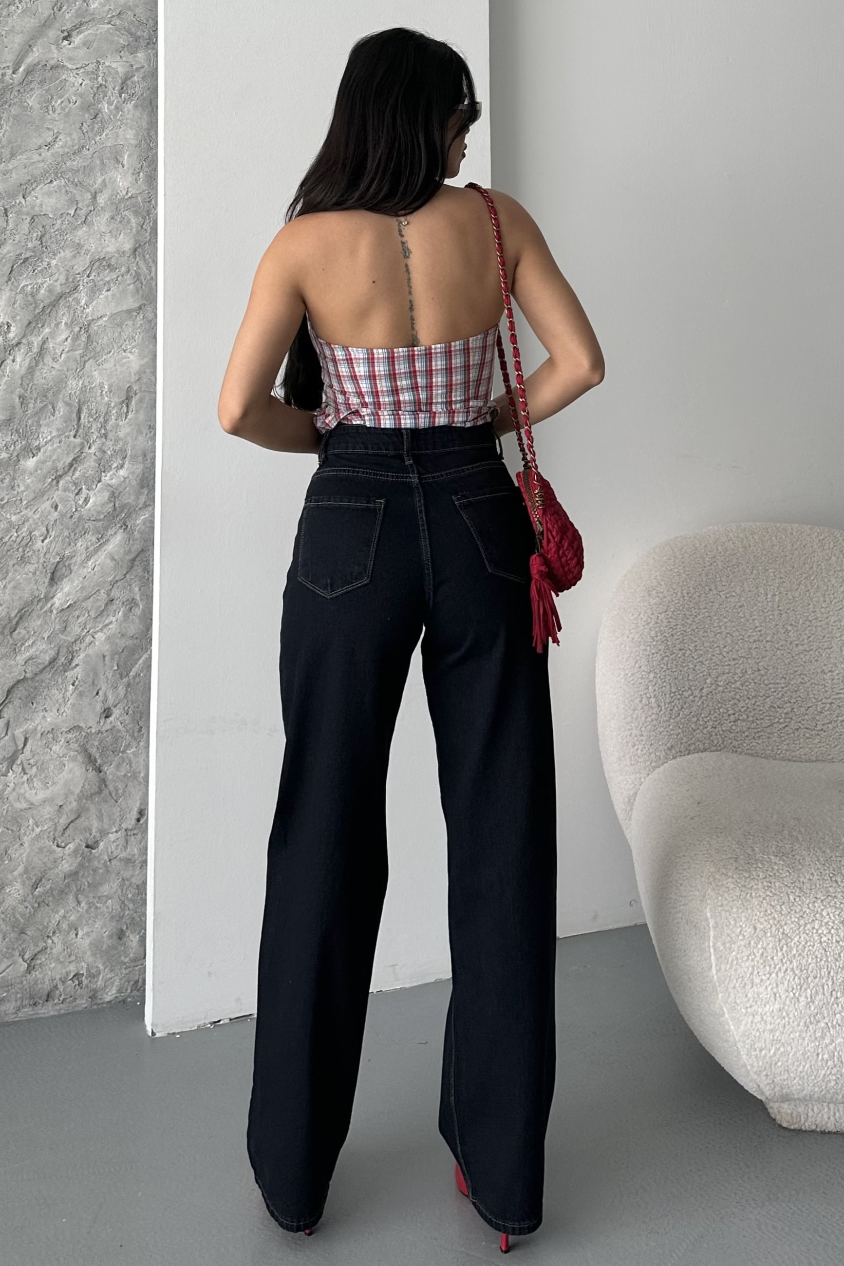 [SERİ] 2008 Bol Paça Palazzo Kot Pantolon - Koyu Laci