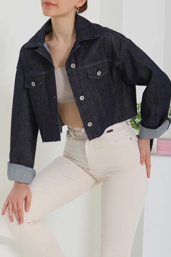 [SERİ] Crop Kot Ceket - 20438 Fume