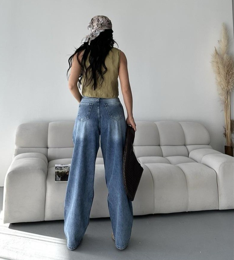 [SERİ] 2007 Geniş Dökümlü Paça Baggy Kot Pantolon - B.Mavi