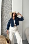 [SERİ] Çift Kapaklı Püsküllü Crop Kot Ceket - 2002 Koyu Mavi