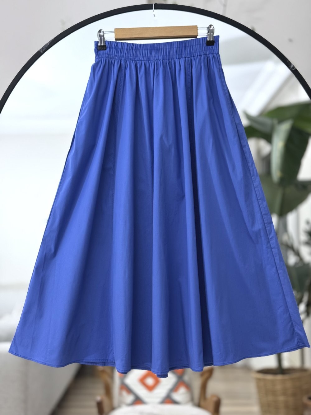 [SERİ] Düz Keten Etek - 20551 Saks Mavi