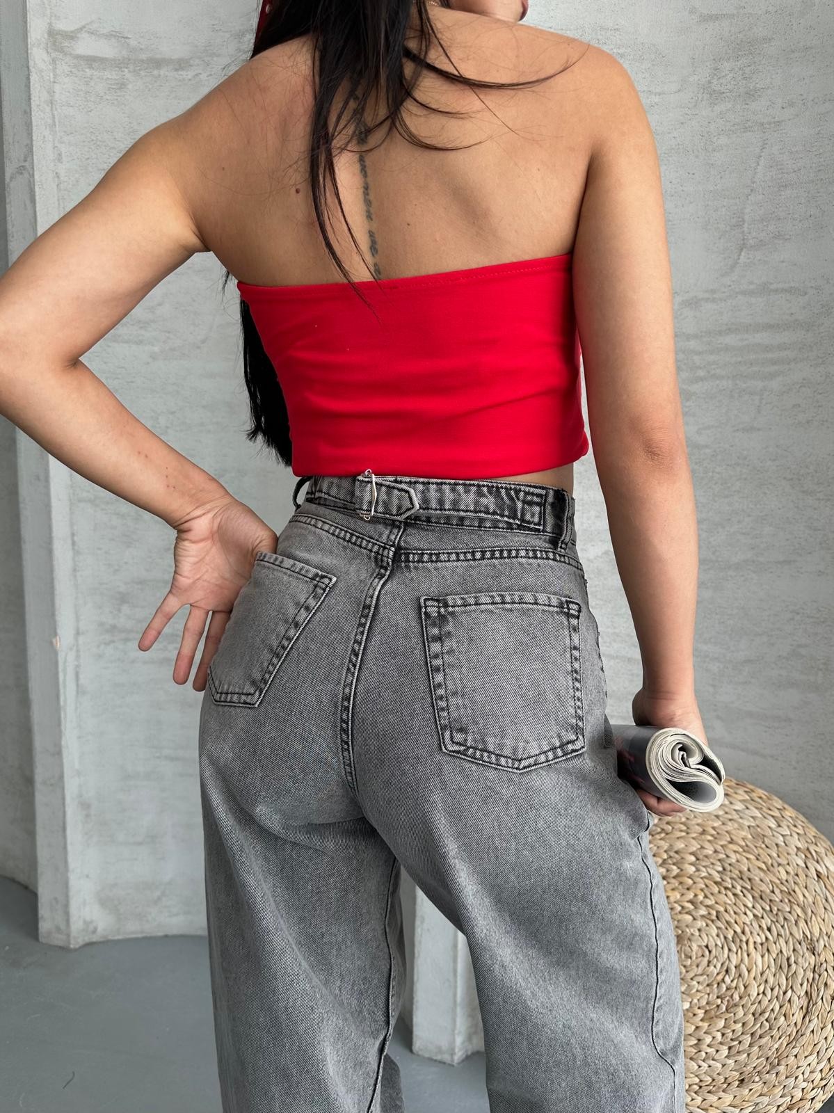 [SERİ] 2016 Toka Detaylı Baggy Kot Pantolon - Füme