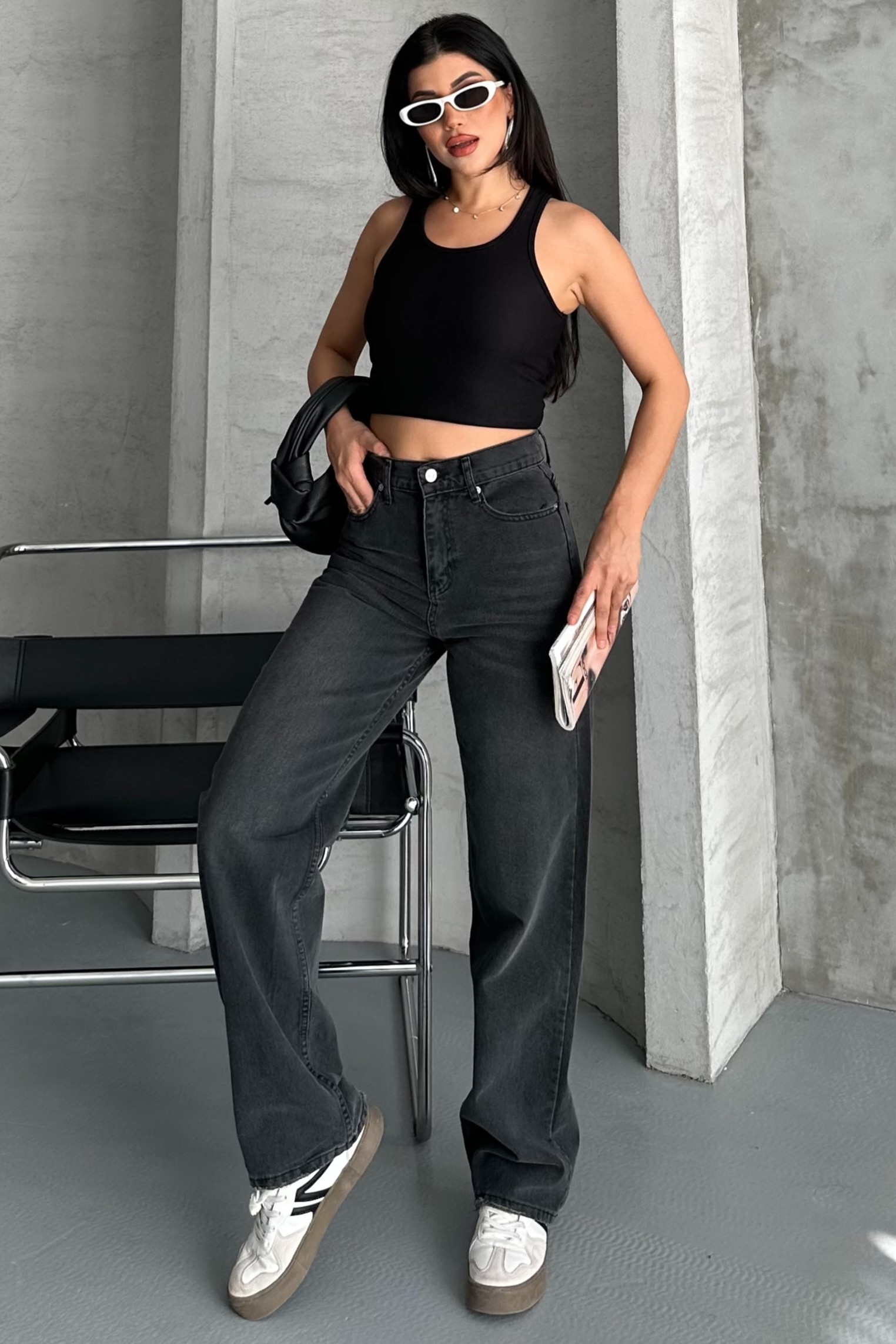 [SERİ] 2008 Bol Paça Palazzo Kot Pantolon - Retro Füme