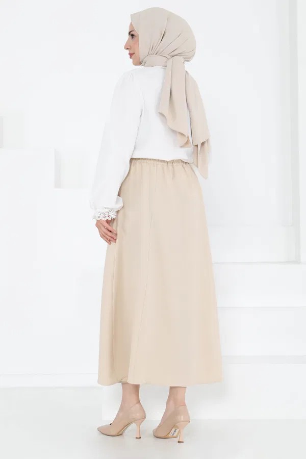 [SERİ] Cepli Keten Etek - 20548 Bej