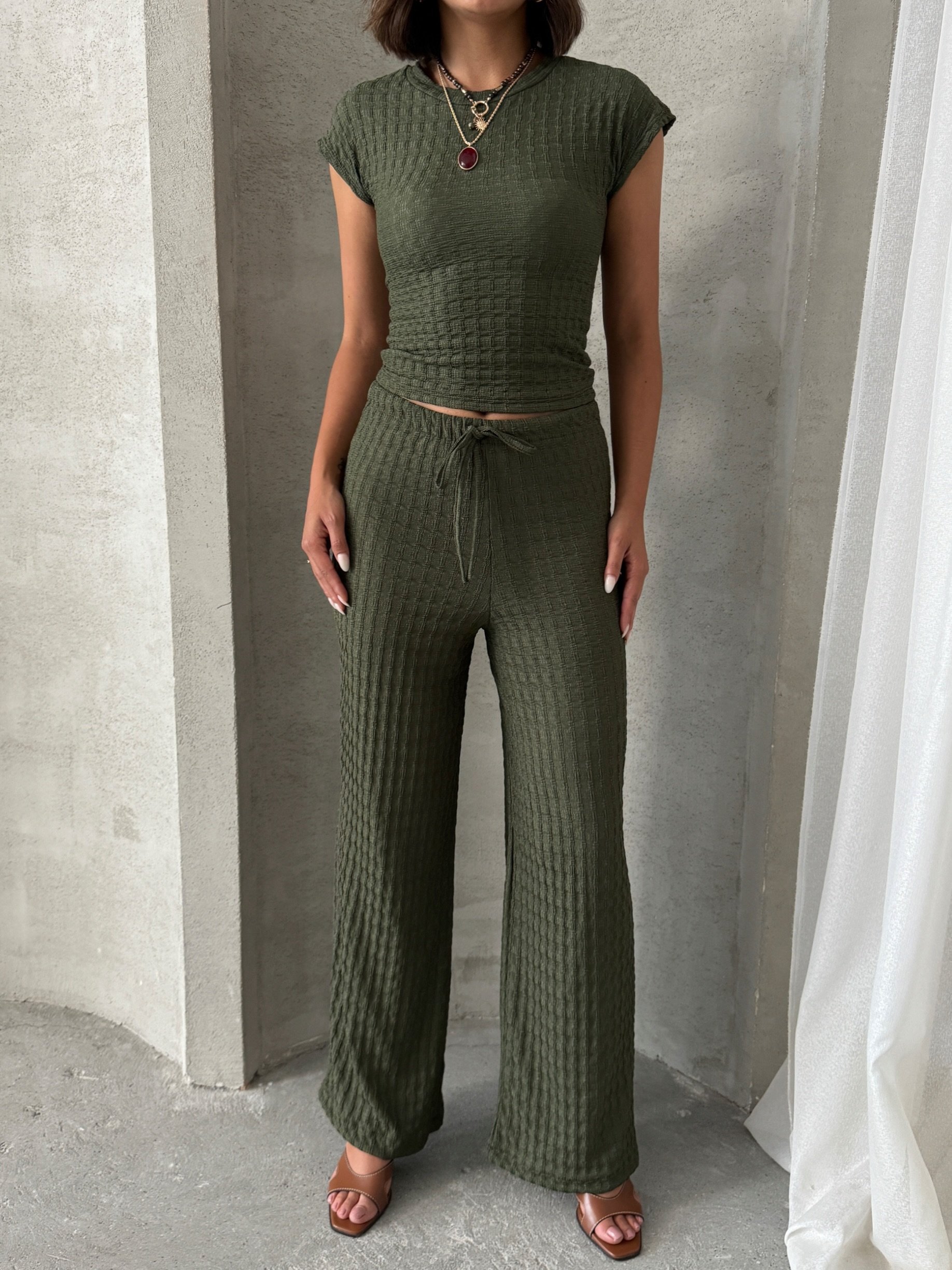 [SERİ] - İkili Crop Takım - 20562- Haki