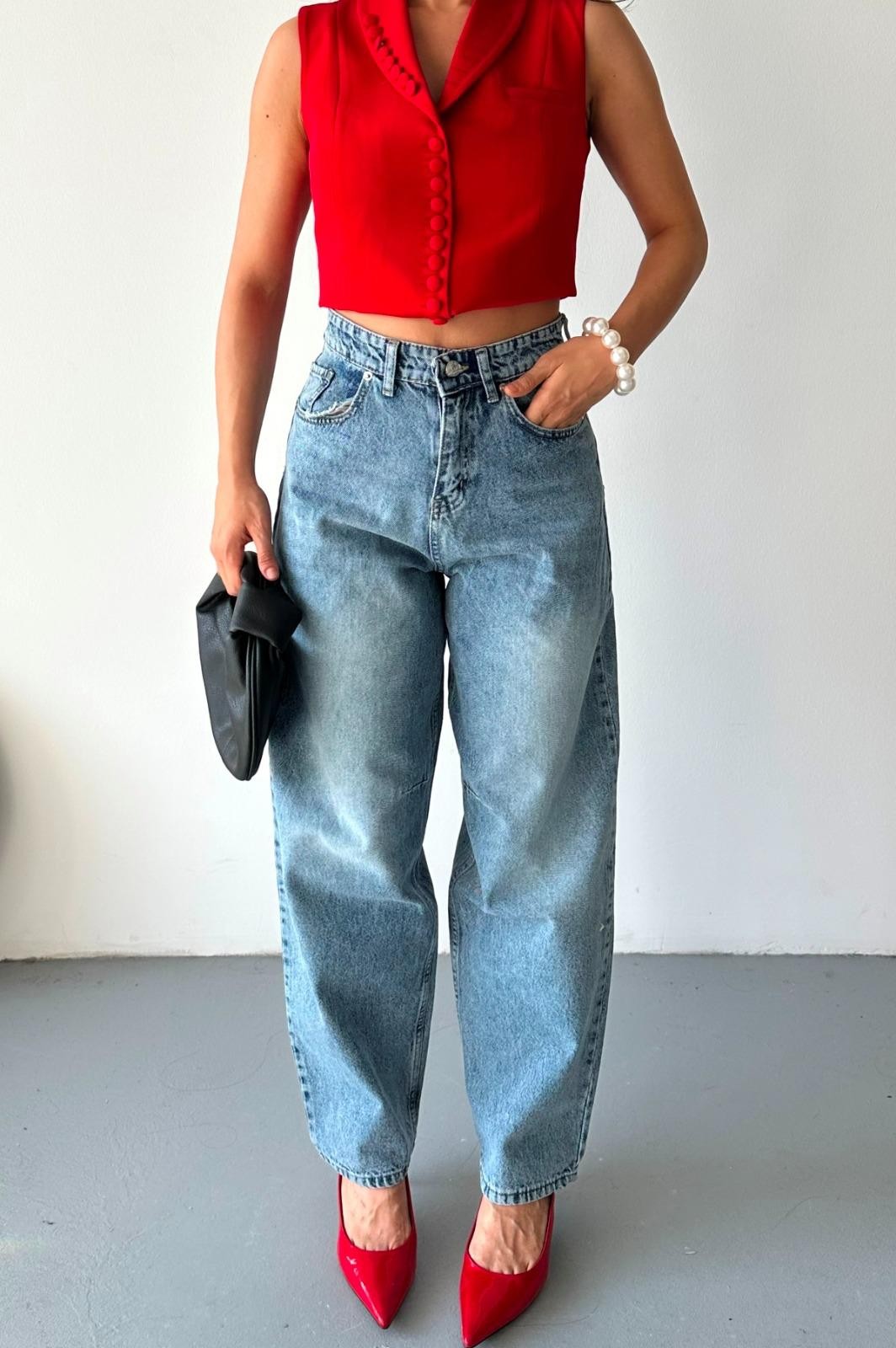 [SERİ] 2016 Toka Detaylı Baggy Kot Pantolon - Mavi
