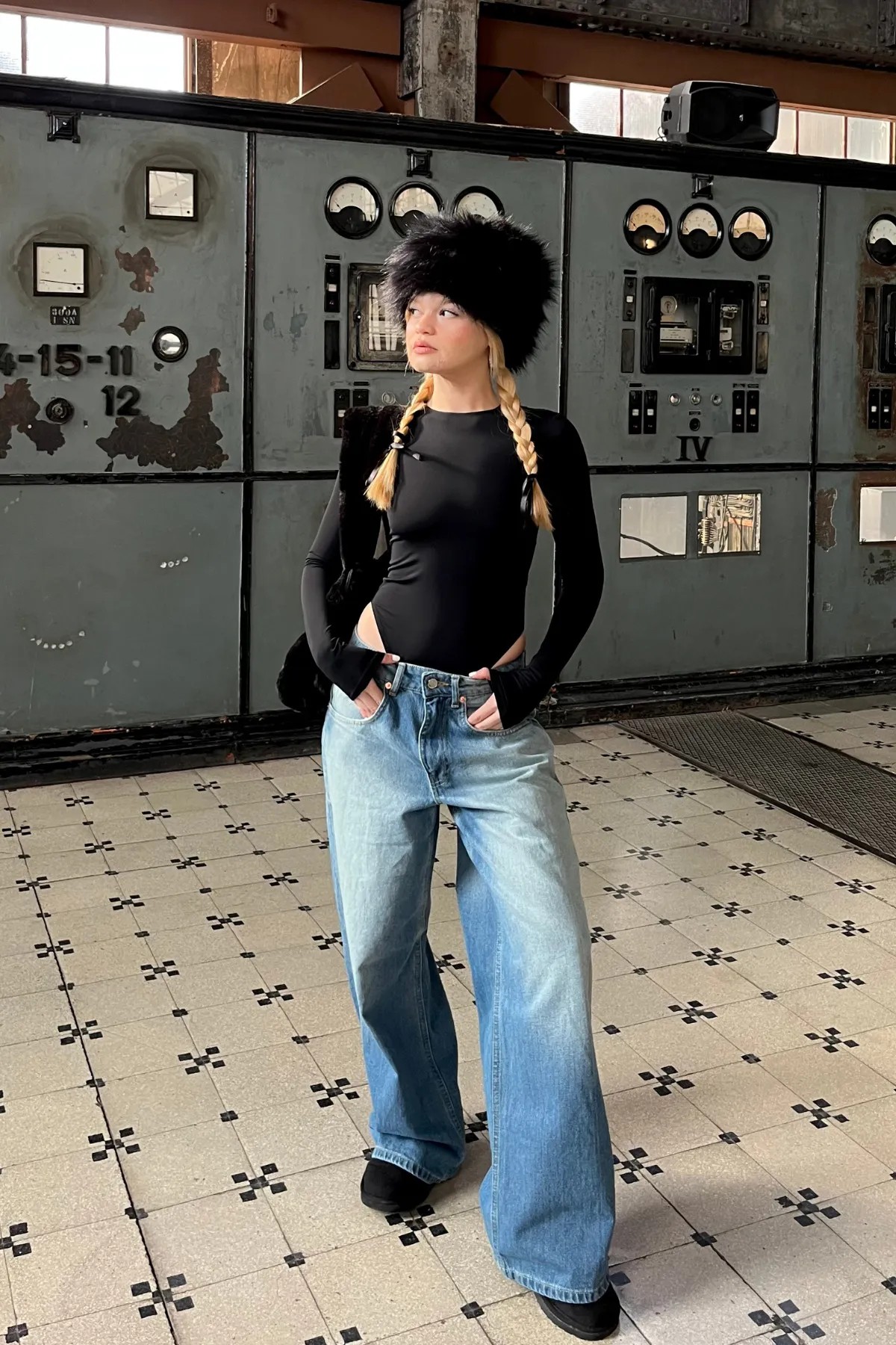 [SERİ] 20497 Geniş Dökümlü Paça Baggy Kot Pantolon - Retro Mavi