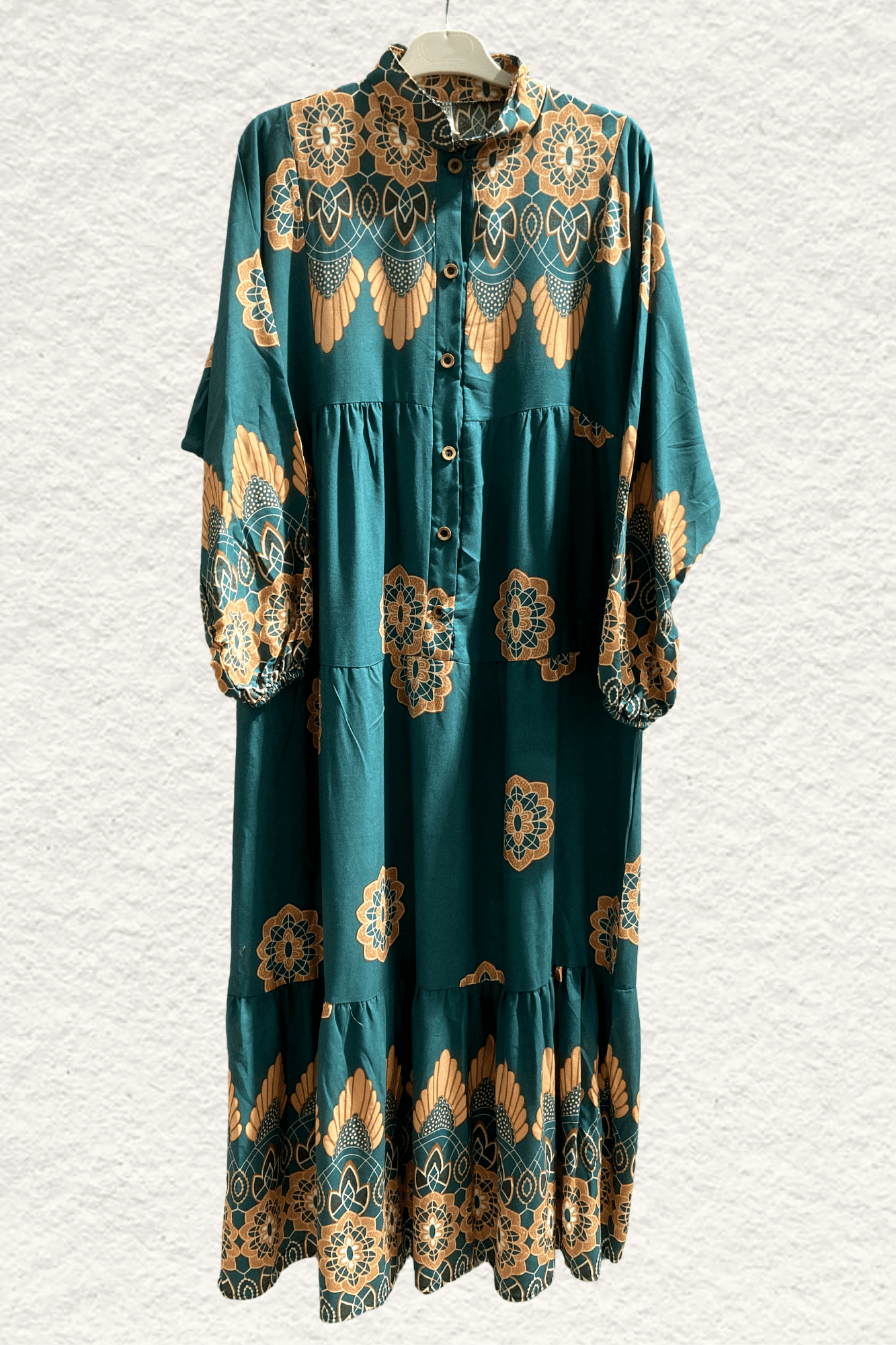 [SERİ] 20549- Eteği Sulu Dokuma Viskon Elbise - Yeşil