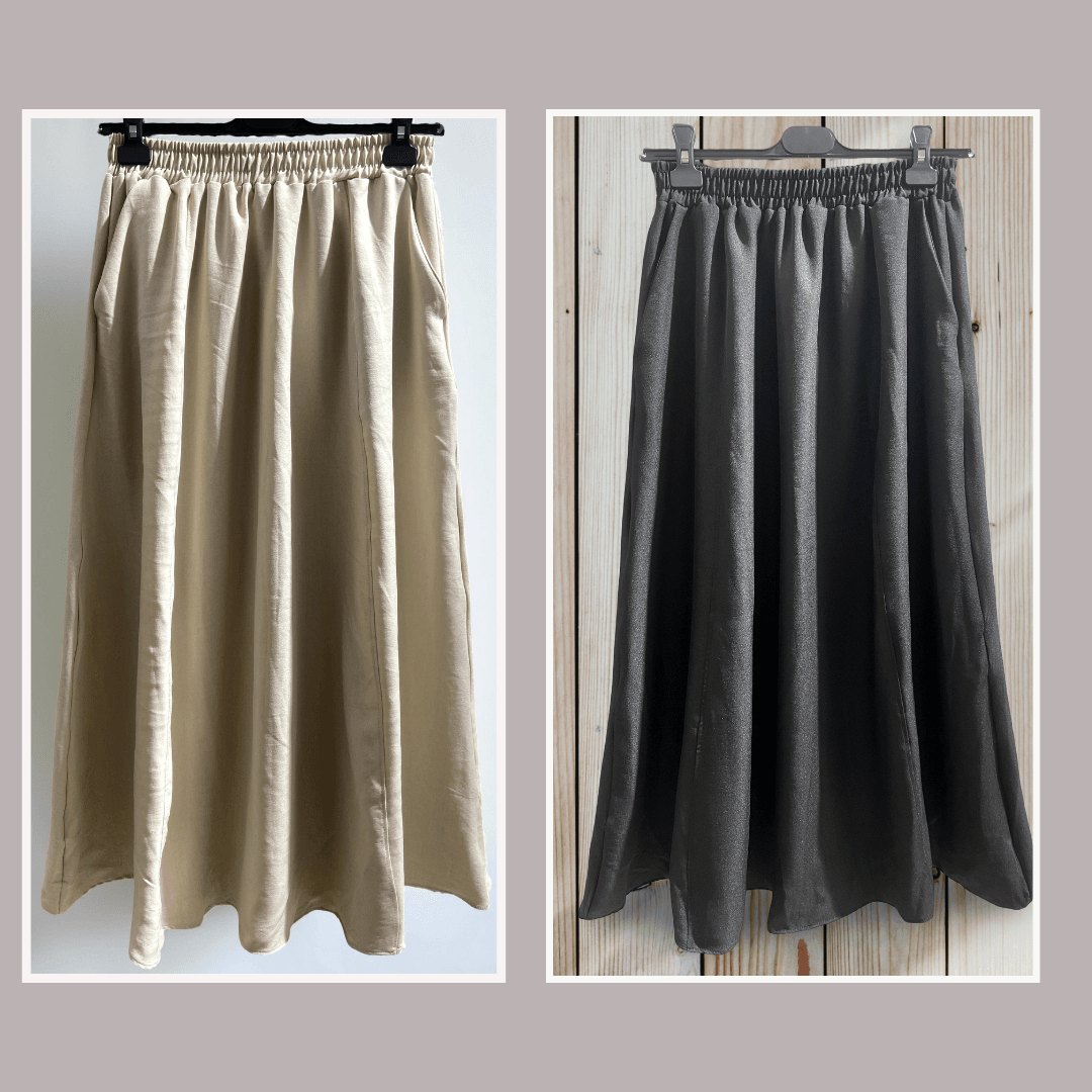 [SERİ] Cepli Keten Etek - 20548 Siyah