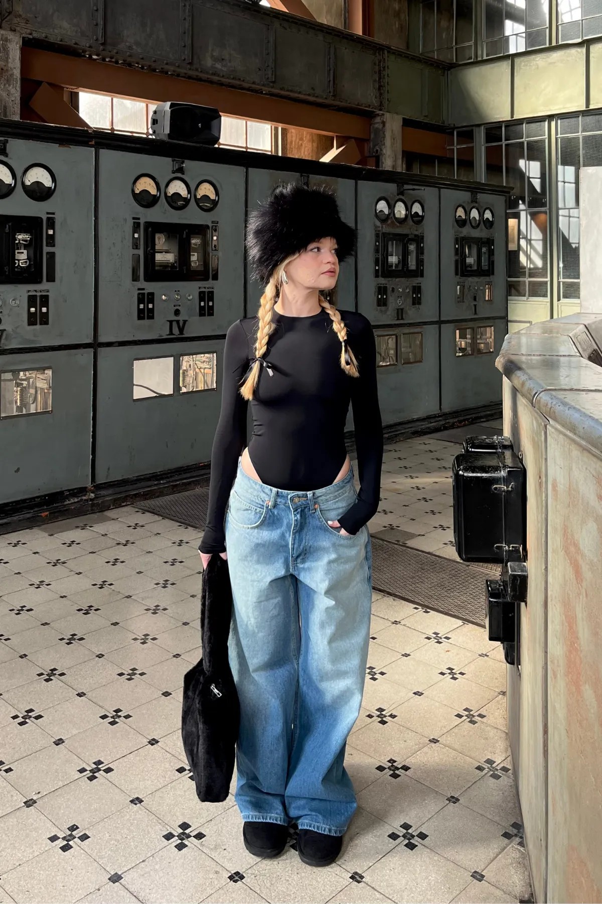[SERİ] 20497 Geniş Dökümlü Paça Baggy Kot Pantolon - Retro Mavi