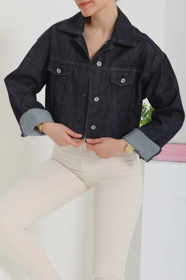 [SERİ] Crop Kot Ceket - 20438 Fume