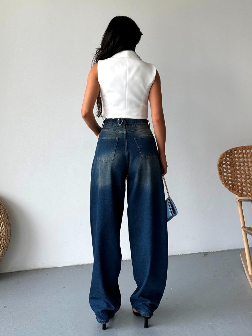[SERİ] 2016 Toka Detaylı Baggy Kot Pantolon - Koyu Kahve Tint