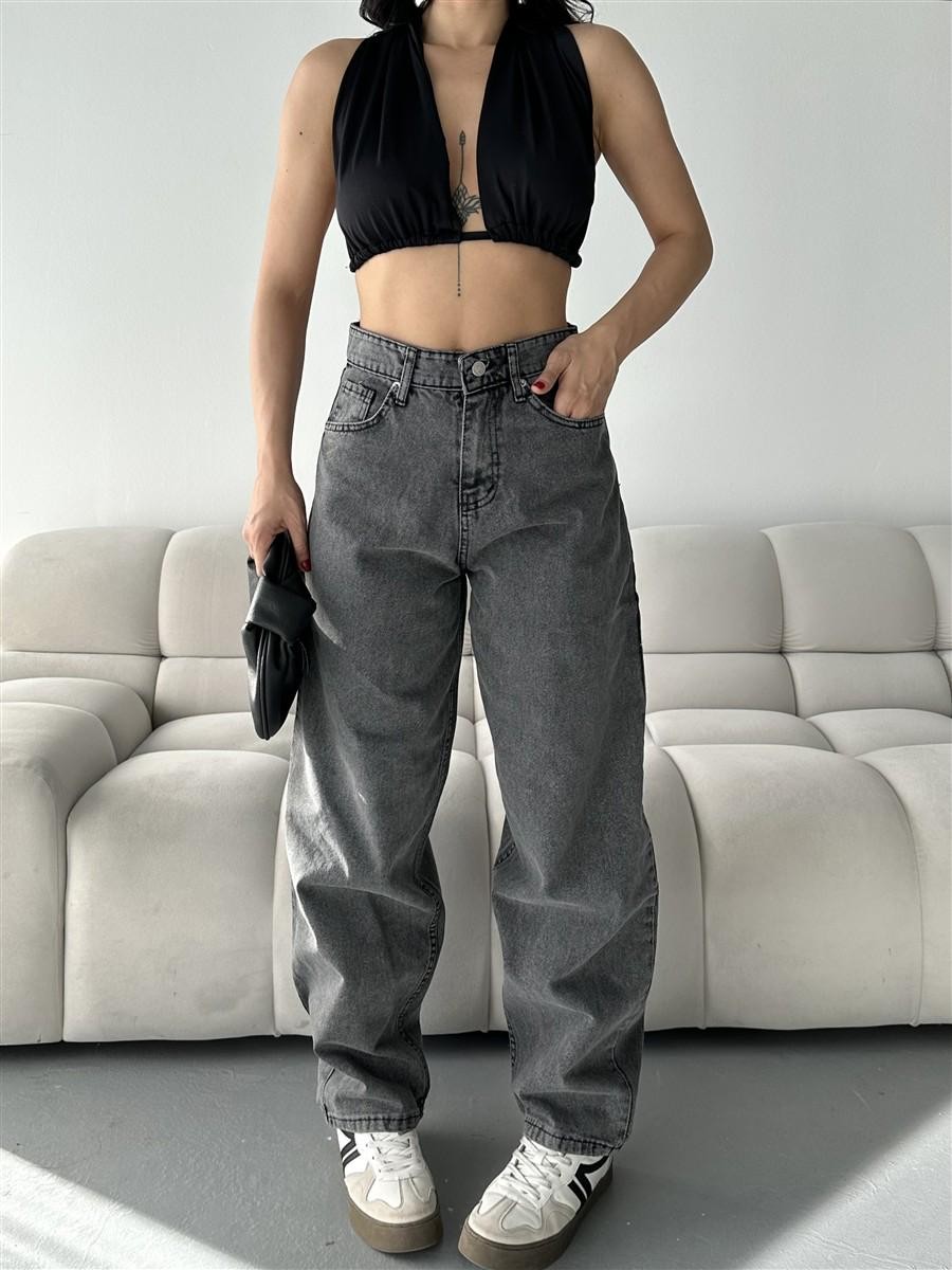 [SERİ] 2007 Geniş Dökümlü Paça Baggy Kot Pantolon - Füme
