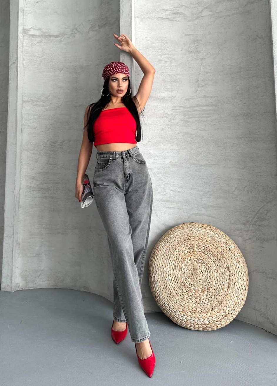 [SERİ] 2016 Toka Detaylı Baggy Kot Pantolon - Füme