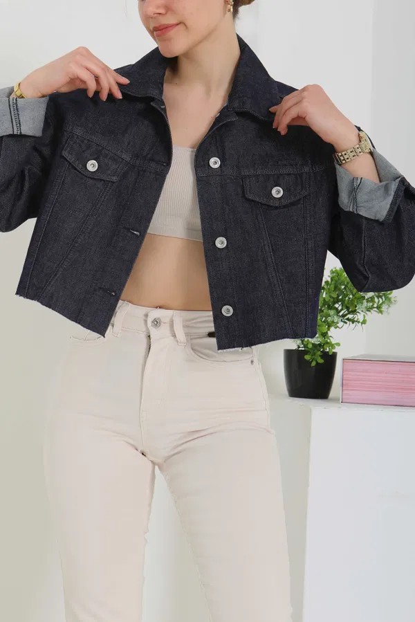 [SERİ] Crop Kot Ceket - 20438 Fume