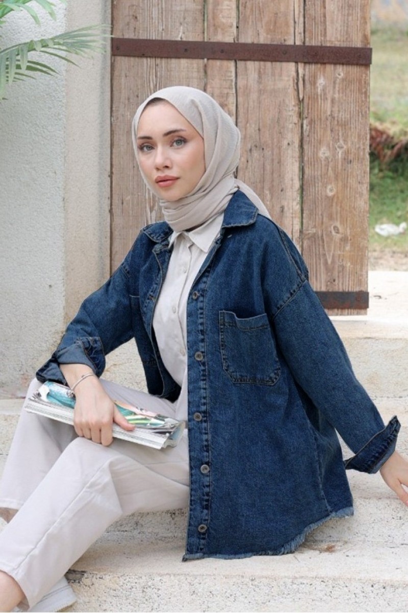 [SERİ] Püsküllü Kot Ceket - 10004 - Koyu Mavi