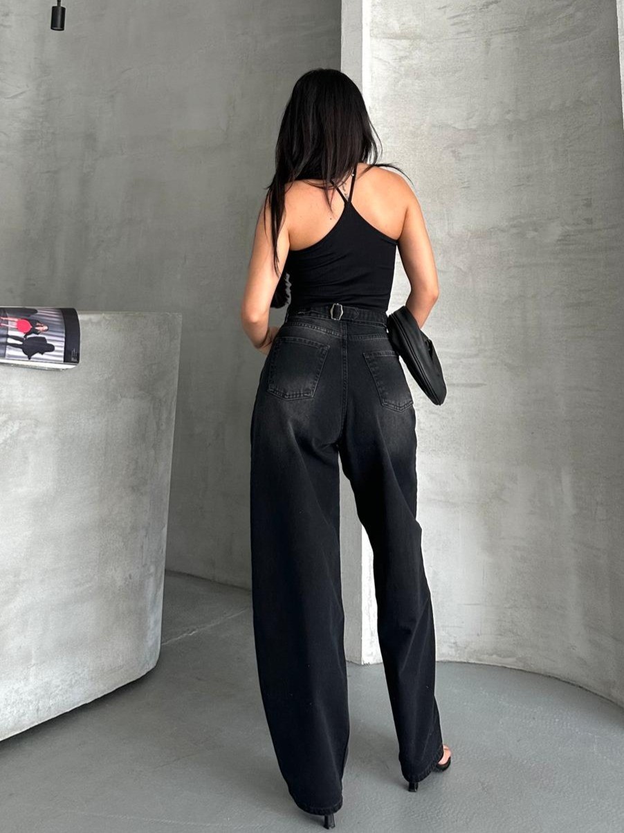 [SERİ] 2016 Toka Detaylı Baggy Kot Pantolon - Siyah