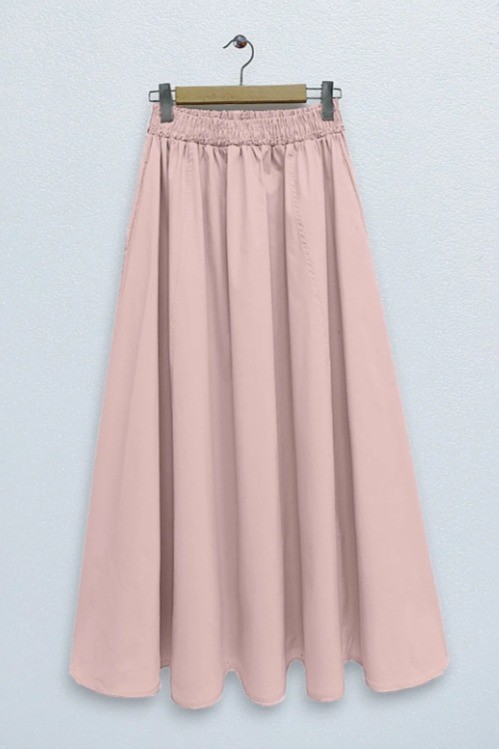 [SERİ] Cepli Keten Etek - 20552  Pembe