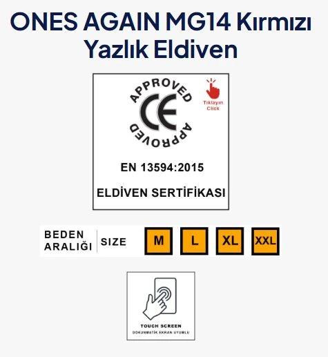 YAZLIK ELDİVEN KIRMIZI, Beden: XL ,ONES AGAIN MG 14