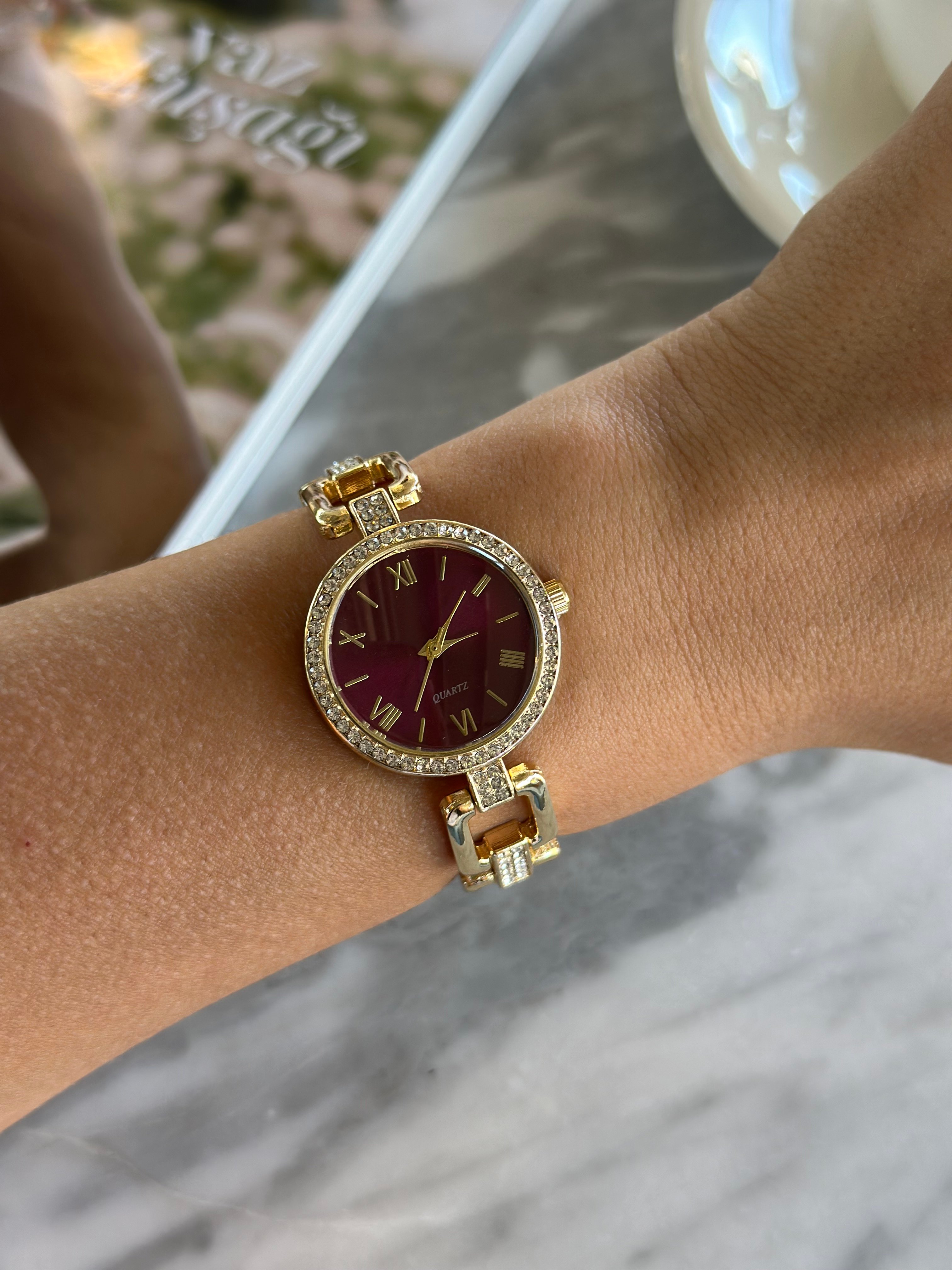 Ibıza I Saat - Gold Bordo