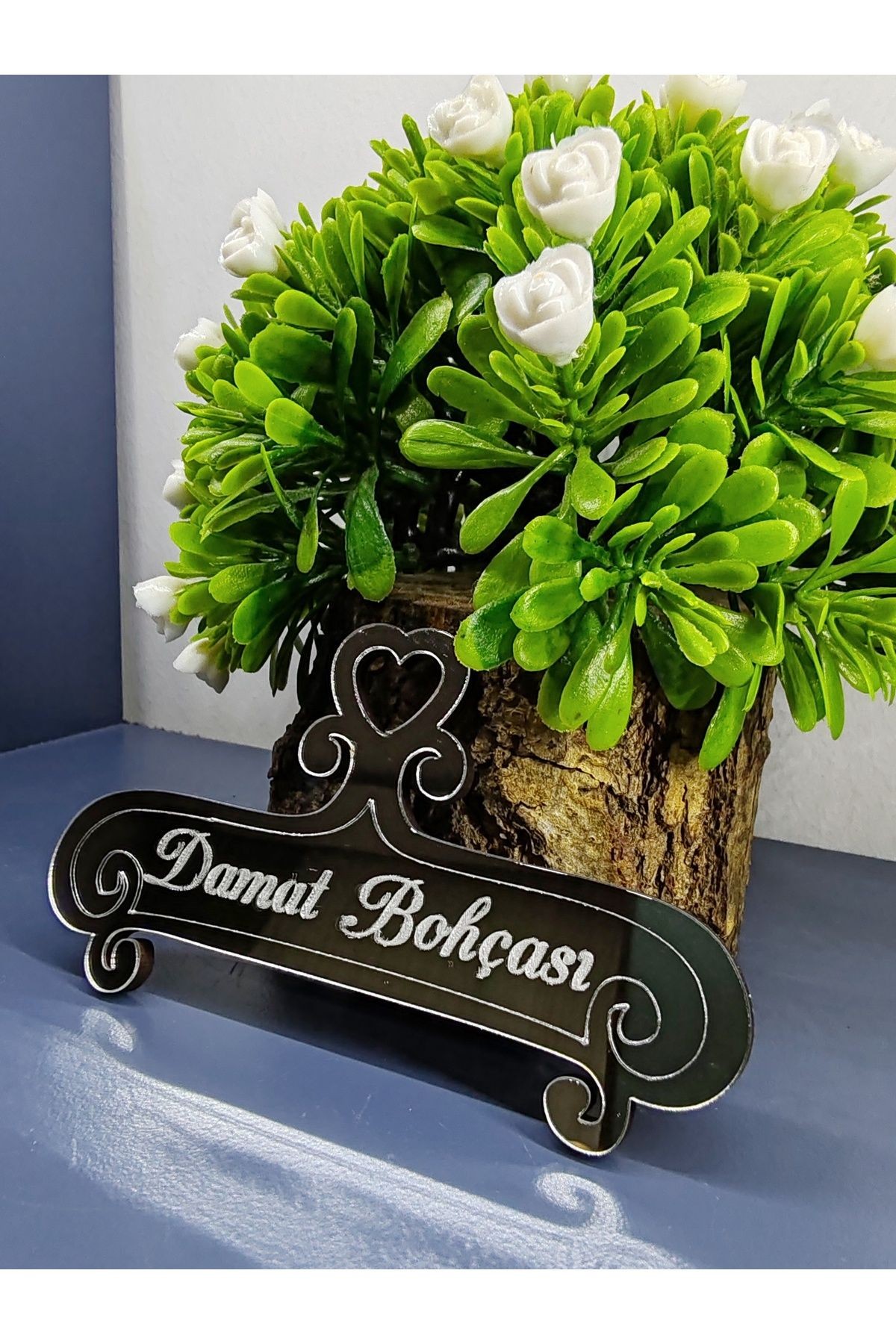 Kişiye Özel Tasarım Pleksi Damat Bohçası Yazısı Kazıma Bohça Süsü GÜMÜŞ (5 ADET)