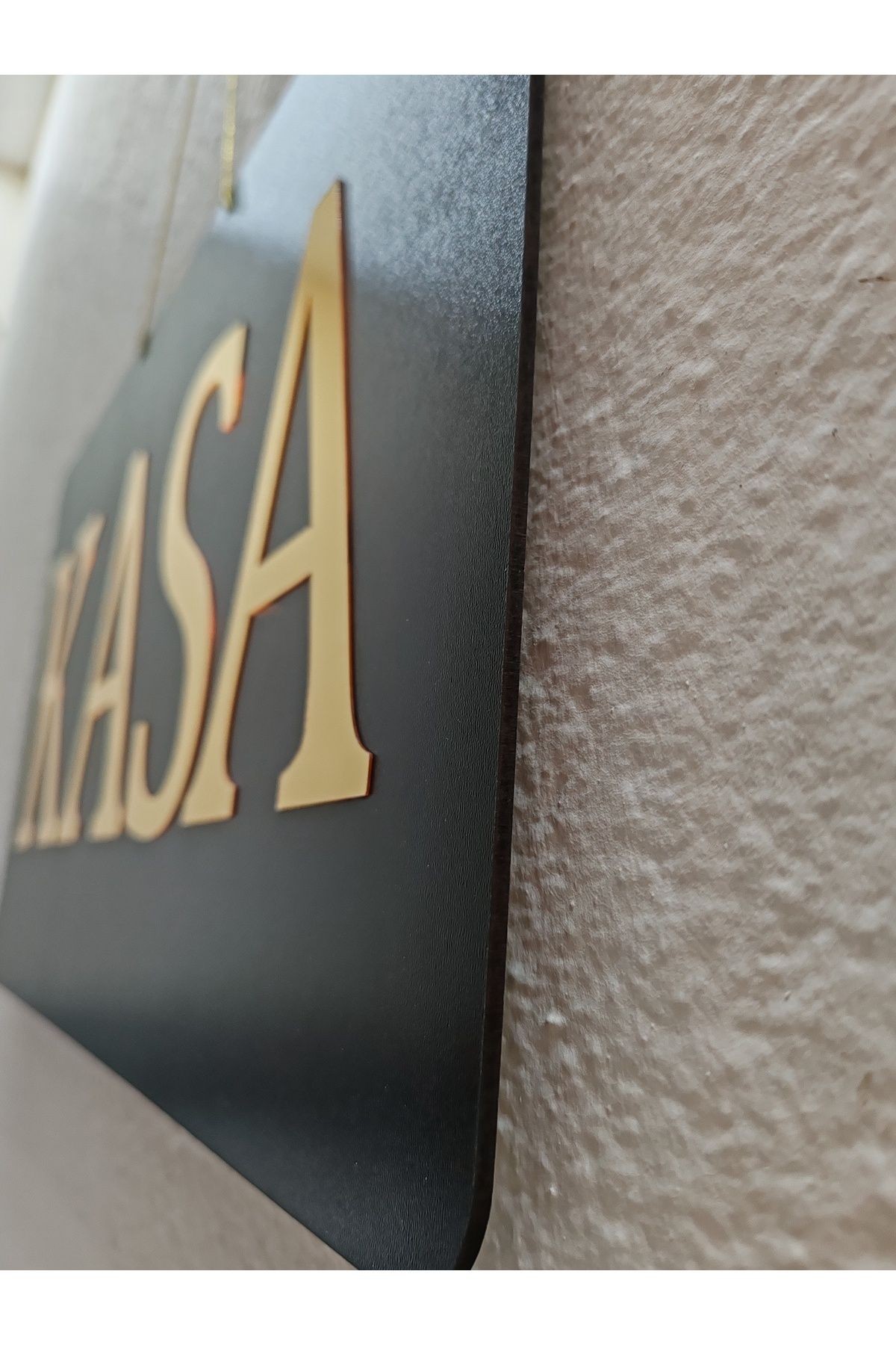 KASA YAZILI SİYAH MDF ÜZERİ  GOLD AYNALI PLEKSİ YAZILI YÖNLENDİRME LEVHASI TABELA 50X30 CM
