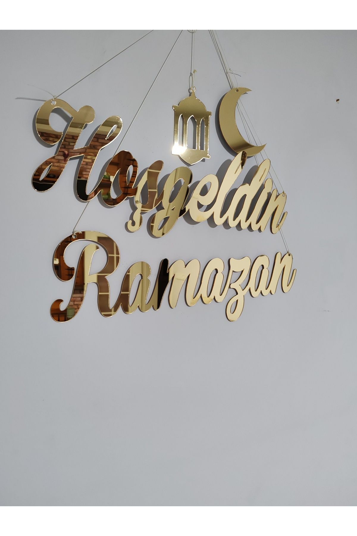HOŞGELDİN RAMAZAN DUVAR SÜSÜ 40 CM GOLD PLEKSİ