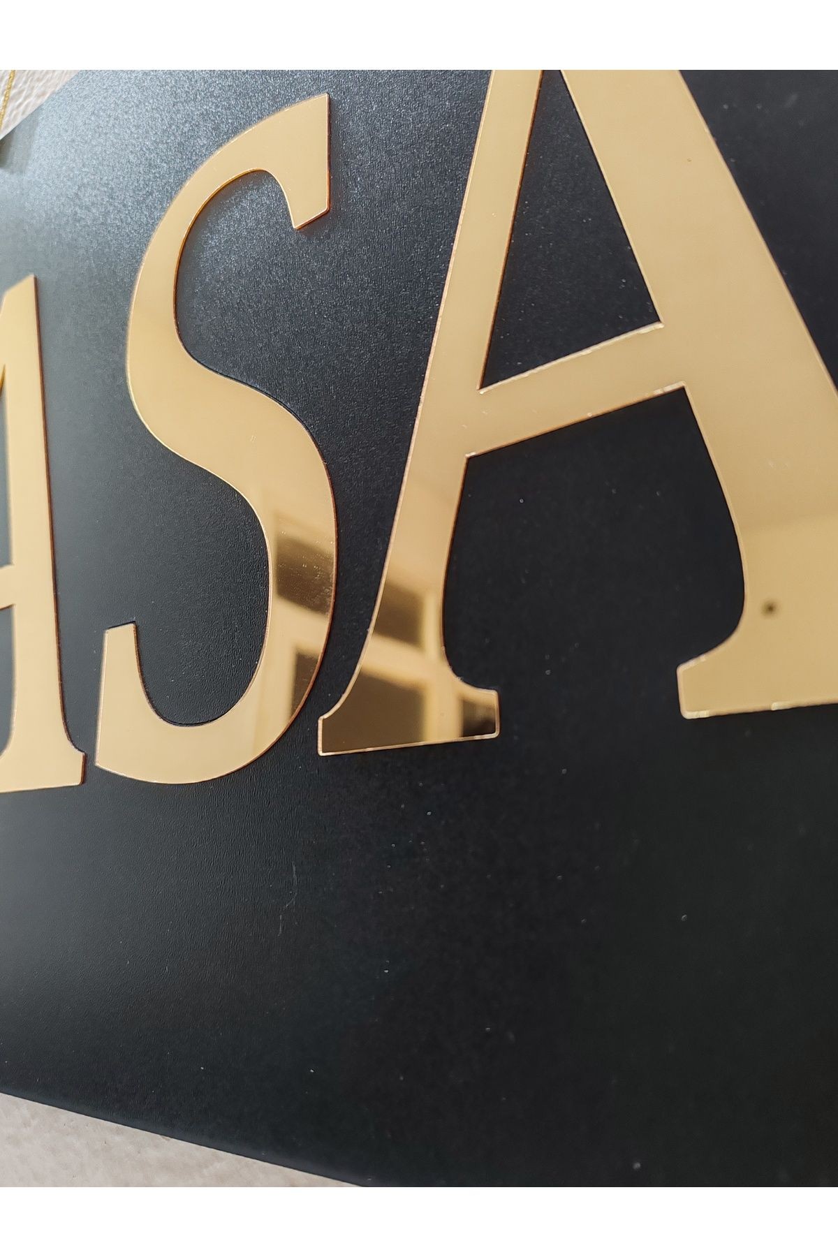 KASA YAZILI SİYAH MDF ÜZERİ  GOLD AYNALI PLEKSİ YAZILI YÖNLENDİRME LEVHASI TABELA 50X30 CM