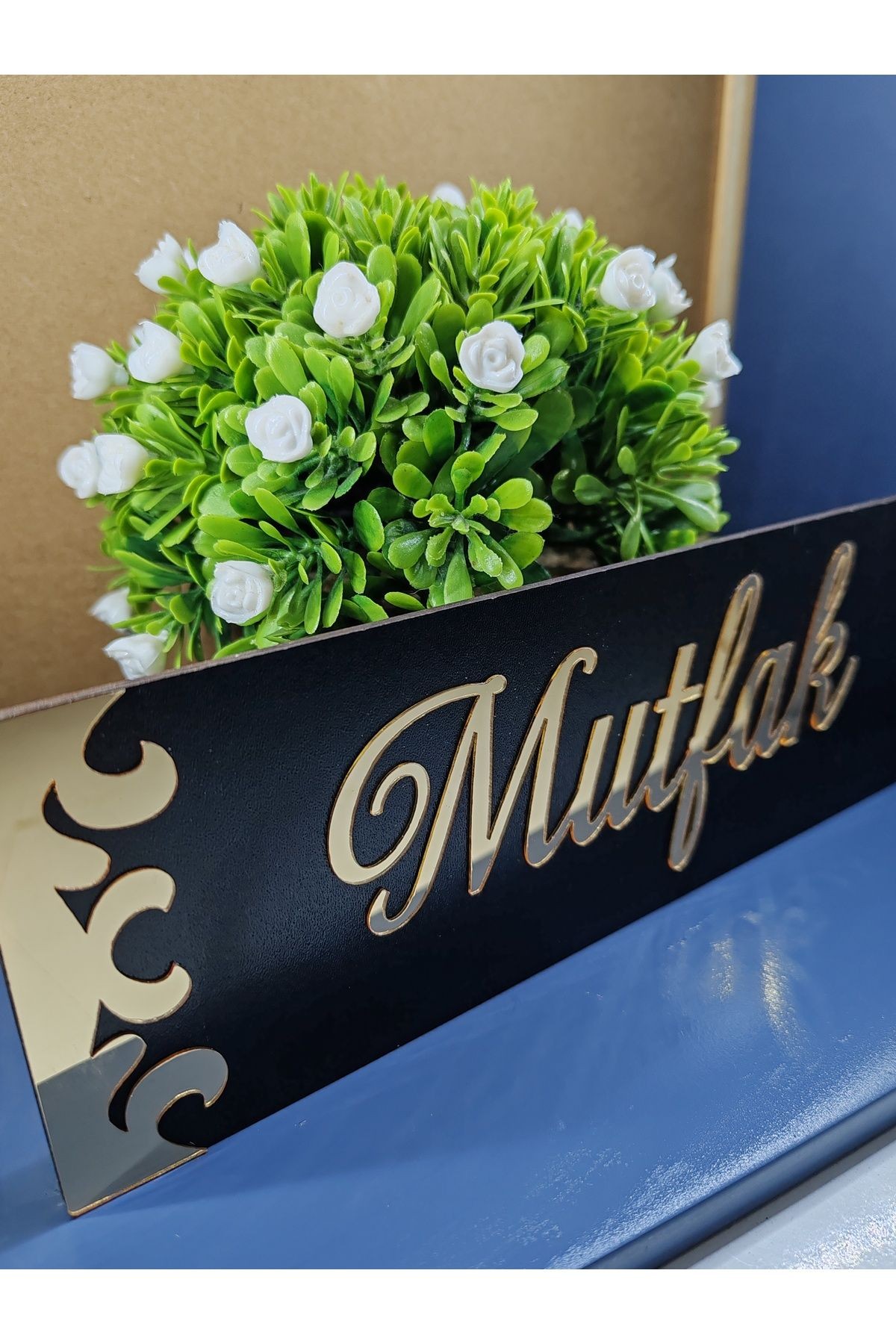 Dekoratif MUTFAK Yazılı Gold Aynalı Pleksi Yazılı Siyah Mdf Yönlendirme Levhası 20x8 cm