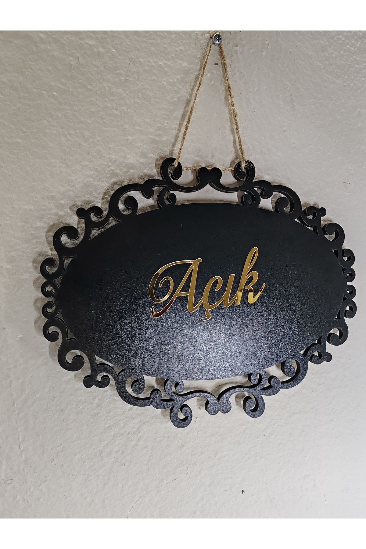 AÇIK KAPALI ÇİFT YÖN KAPI TABELASI MAĞAZA YAZISI SİYAH MDF ÜZERİ GOLD PLEKSİ (25X20 CM )
