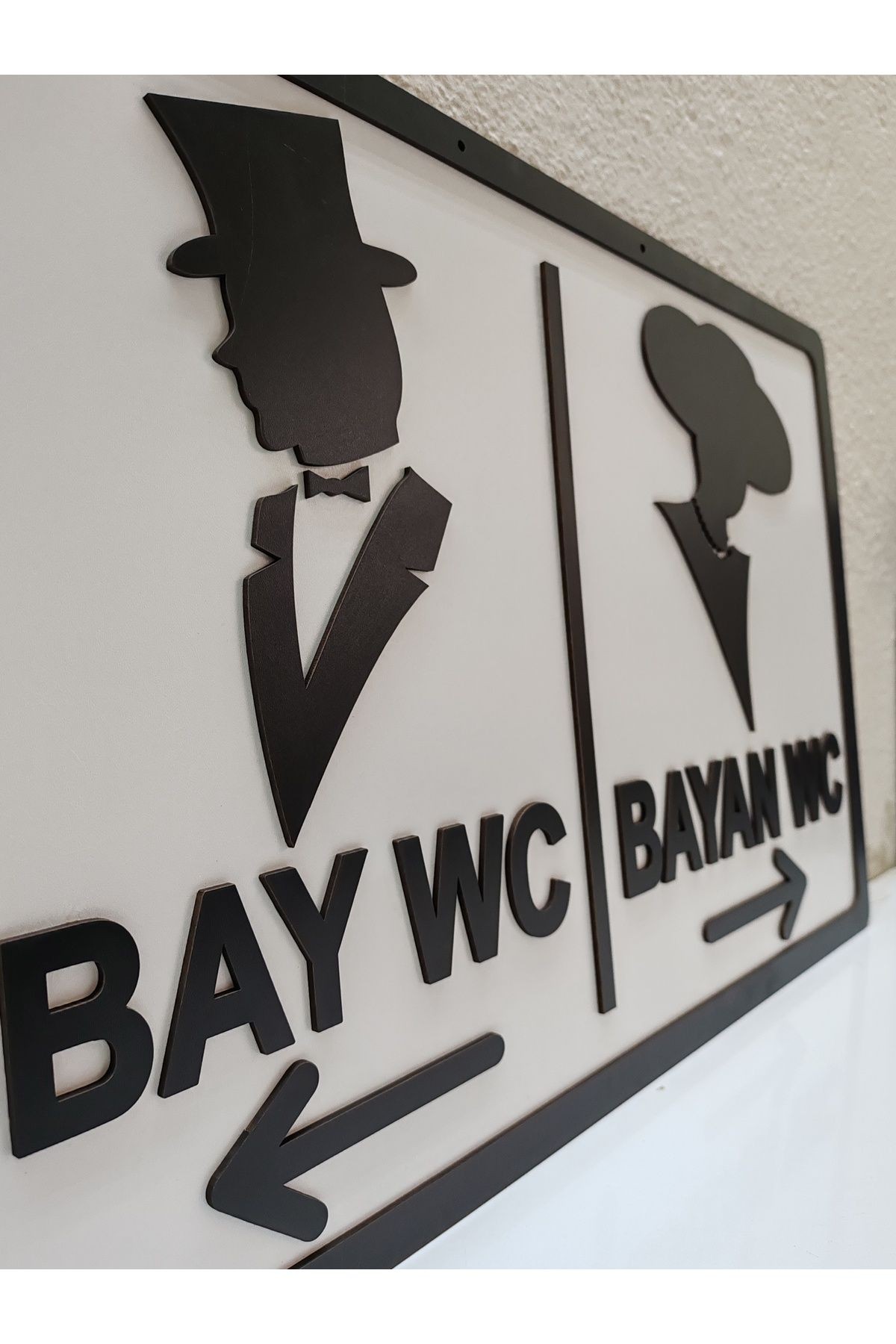 BAY WC YÖNLENDİRME LEVHASI BEYAZ MDF ÜZERİ SİYAH MDF