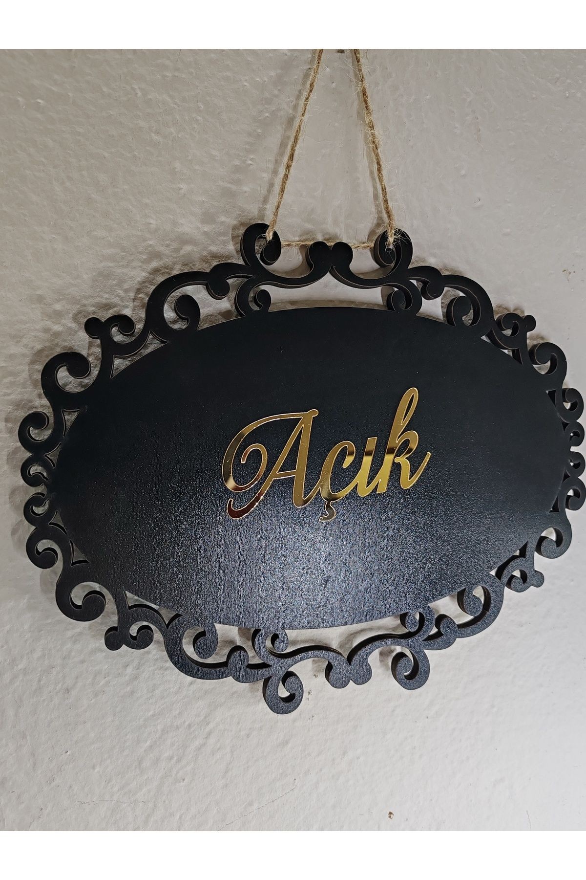 AÇIK KAPALI ÇİFT YÖN KAPI TABELASI MAĞAZA YAZISI SİYAH MDF ÜZERİ GOLD PLEKSİ (25X20 CM )