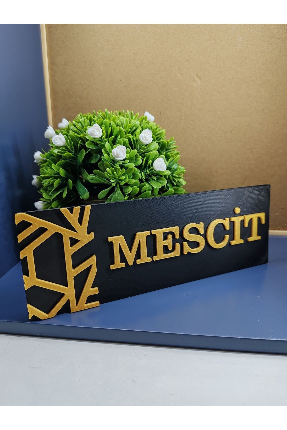 MESCİT YAZILI YÖNLENDİRME LEVHASI 20X7 CM SİYAH ÜZERİ GOLD