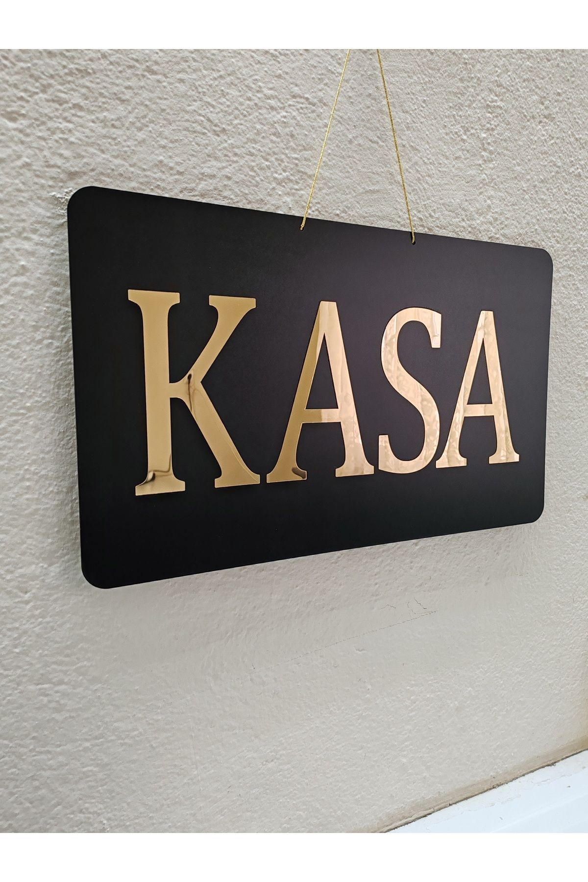 KASA YAZILI SİYAH MDF ÜZERİ  GOLD AYNALI PLEKSİ YAZILI YÖNLENDİRME LEVHASI TABELA 50X30 CM