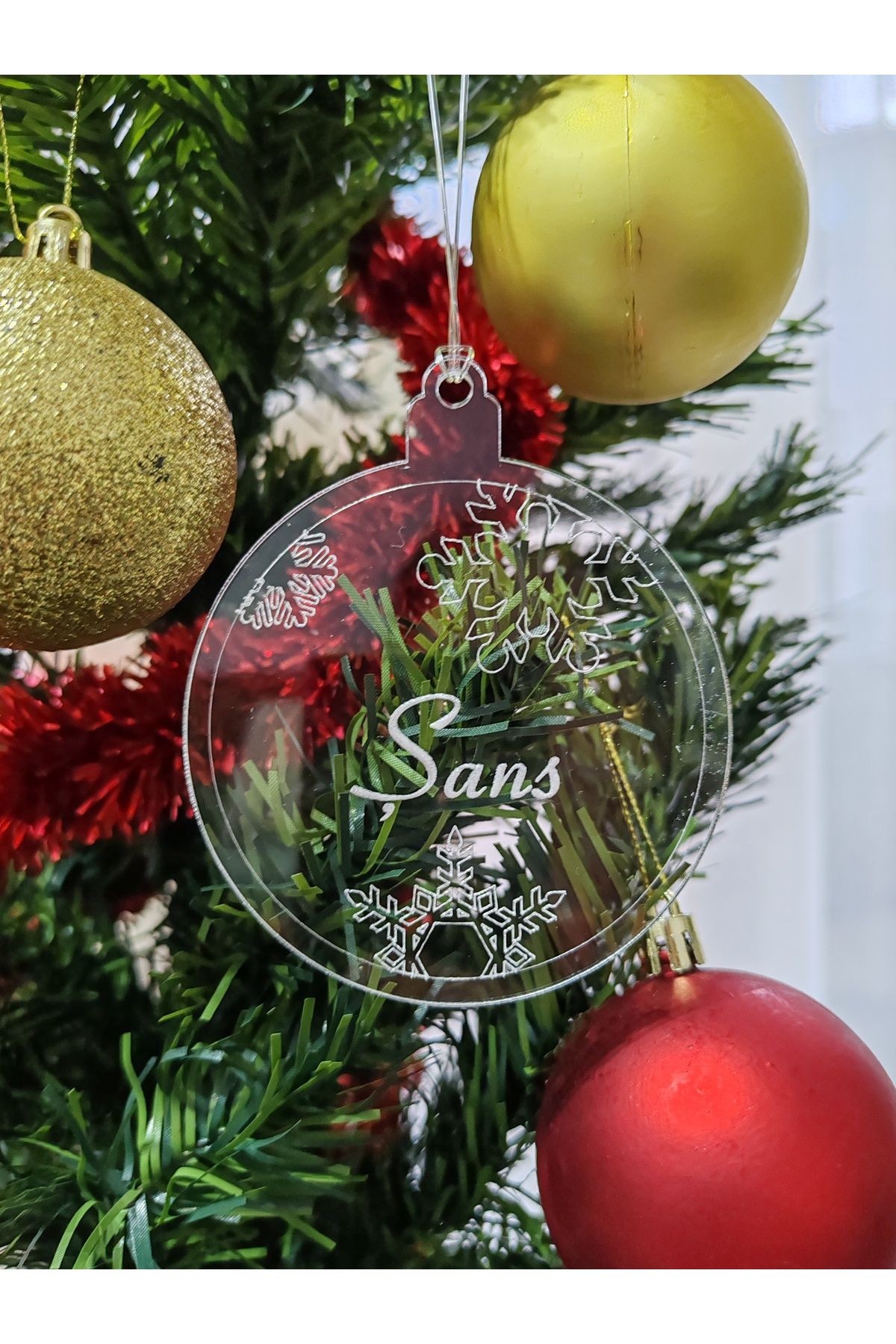 Yeni Yıl Merry Christmas Pleksi Ağaç Süsü 6'lı Paket